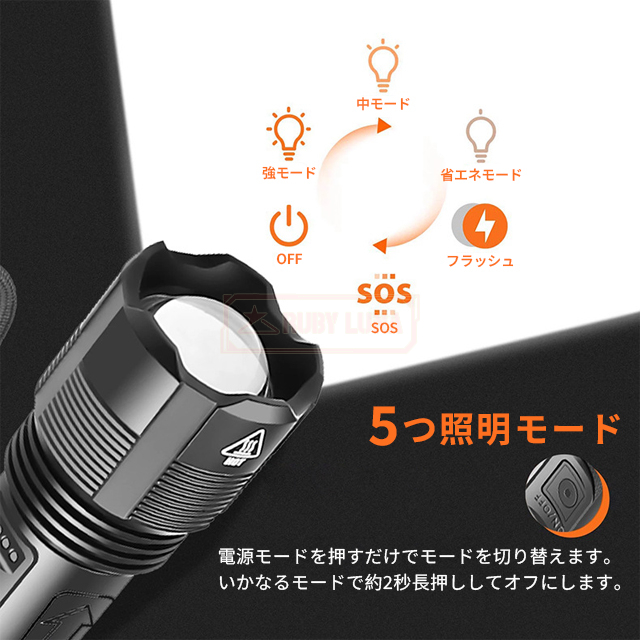 最安挑戦 春新作 送料無料 新作 懐中電灯 led USB充電式 超強力 ハンディライト 6100LM 超高輝度 ledライト キャンプ用品 照射距離200m 5モード IPX6防水 フラッシュライト 小型 軍用 停電 地震対策 アウトドア_1