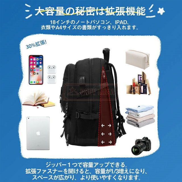 最安挑戦 春新作 送料無料 新作 リュックサック 大容量 50L 80L ビジネスリュック メンズ バックパック 多機能 軽量 防水 通勤バッグ PC18インチ A4収納 多ポケット アウトドア 拡張機能 靴収納 USB充電ポート付き 地震 災害対策_4