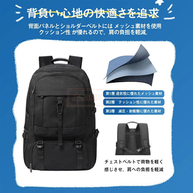 最安挑戦 春新作 送料無料 新作 リュックサック 大容量 50L 80L ビジネスリュック メンズ バックパック 多機能 軽量 防水 通勤バッグ PC18インチ A4収納 多ポケット アウトドア 拡張機能 靴収納 USB充電ポート付き 地震 災害対策_8
