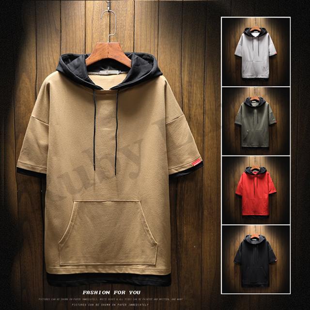 送料無料 春新作 メンズパーカー 半袖トップス フェイクレイヤード 重ね着風 フード付き 無地 通勤 通学 カジュアル トップス かっこの通販はau Pay マーケット Ruby Luna