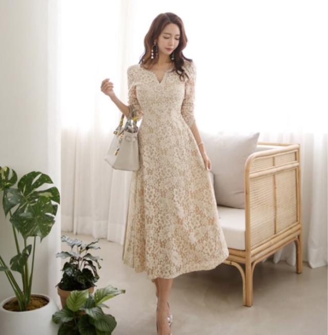 ワンピース パーティードレス 結婚式 40代 代 ロング 袖あり 長袖 韓国風 セクシー フォーマルドレス レースワンピース Vネック お呼の通販はau Pay マーケット ｔｏｐｓ
