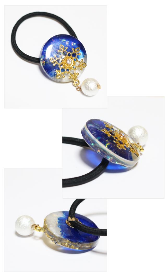 140雪の結晶ブルーパール氷 オーダーヘアゴム ヘアアクセサリー くるみ