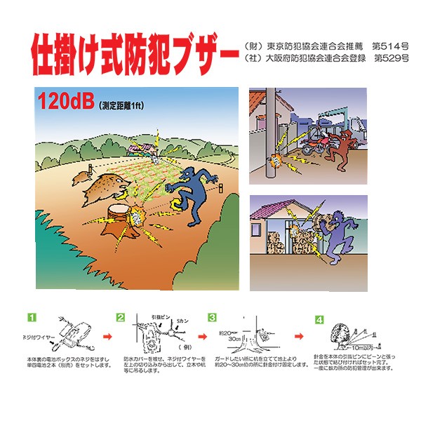 仕掛け式防犯用ブザー 現代版鳴子 バリアガード 激音 侵入者撤退 防犯対策 簡単セキュリティ 防雨カバー付き 送料無料の通販はau Pay マーケット 株式会社 神代