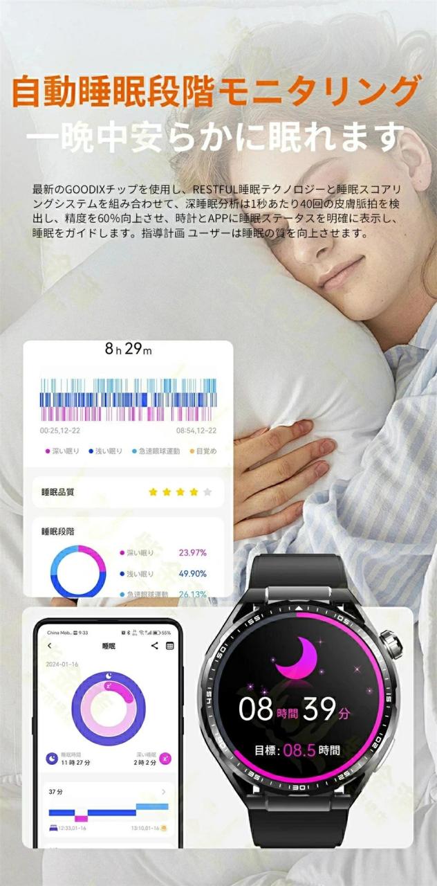 【10%超還元セレクト】スマートウォッチ F200 1.55インチ 睡眠管理・歩数計・スポーツモード 音楽制御 防水 着信通知 LINE・SNS対応 iPhone/Android対応 レディース・メンズ 日本語_4