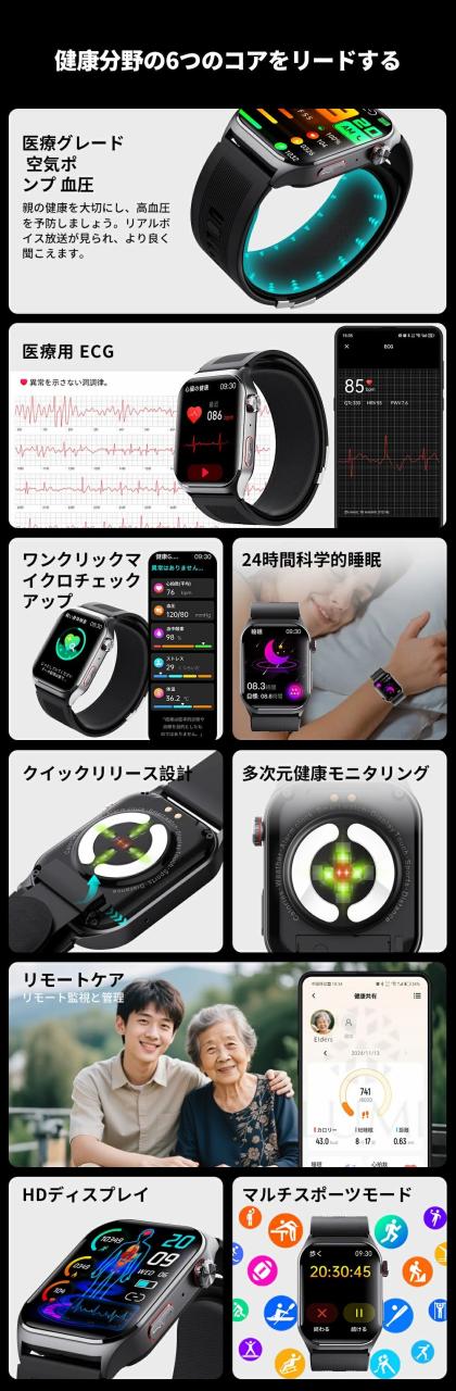 【大特価】スマートウォッチ 通話機能 大画面2.1インチ 心拍・血中酸素・睡眠・体温・健康管理 歩数計 音楽制御 着信通知 IP67防水 iPhone/Android対応 f520_2