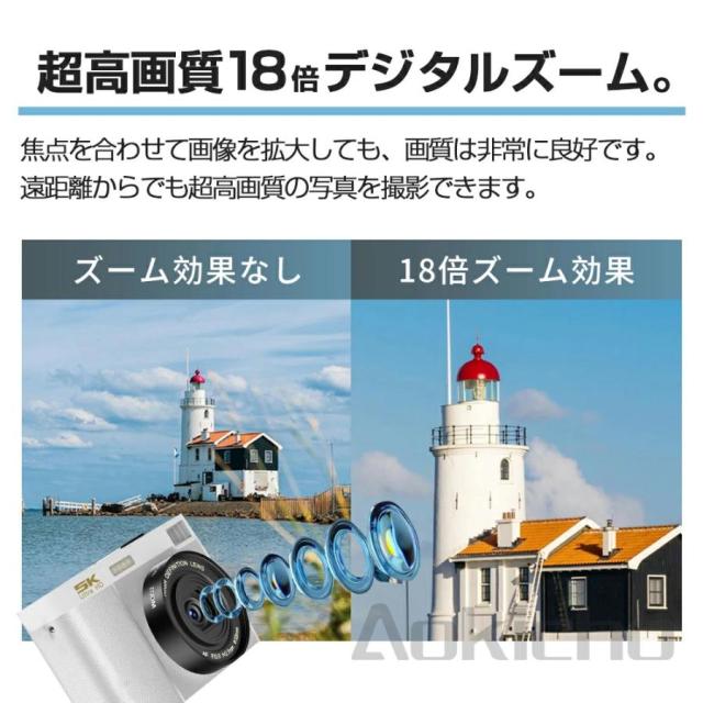 【大特価】デジカメ デジタルカメラ 自撮り 5K WiFi機能 18倍ズーム 6400万画素 高画質 一眼レフ ビデオカメラ オートフォーカス 前後二重カメラ 手振れ補正_2