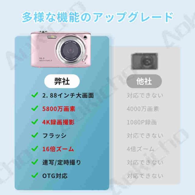 デジタルカメラ デジカメ 小型 軽量 コンパクトデジタルカメラ キッズカメラ 4k高画質 5800万画素 2.88インチIPS画面 手ぶれ補正 軽量 入学式 運動会 2025新型_3
