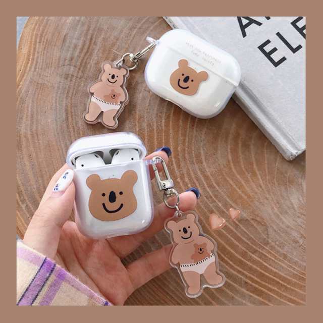 かわいい 韓国 クマ 透明ケース+ペンダント AirPods Pro 3ケース