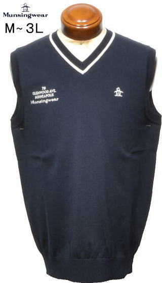 マンシングウエア ベスト メンズ MGMXJL82 手洗い可 後ろ身頃メッシュ編み Vネックベスト ニットベスト ジレ ニットジレ 定番商品 M/L/3Lの通販は