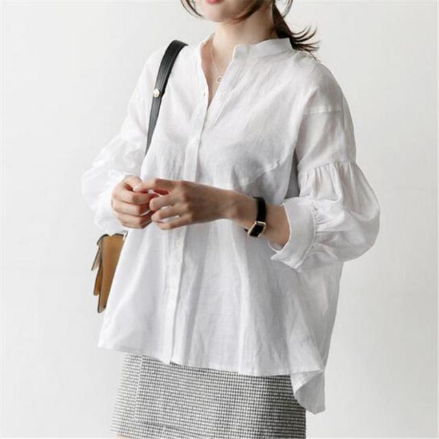 レディース トップス シャツ ブラウス 透け感 春夏 七分袖 襟なし カジュアル ホワイト ふんわり 無地の通販はau Pay マーケット Rightsight ライトサイト
