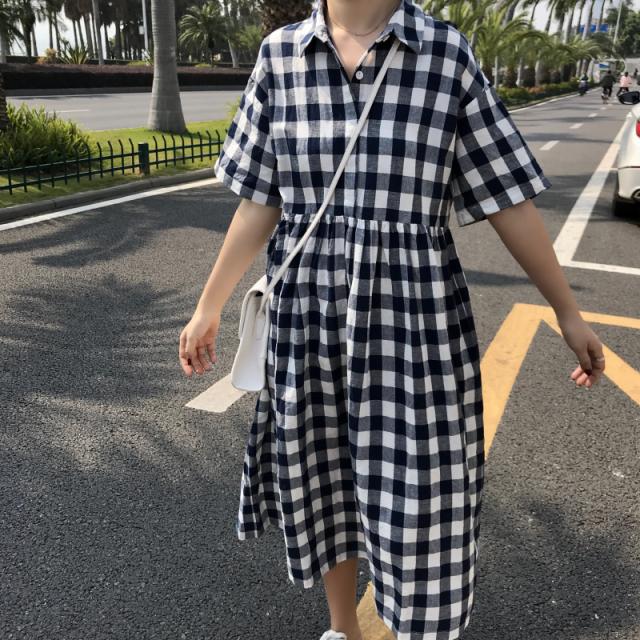 ギンガムチェック シャツワンピース レディース ミモレ丈 半袖 襟付き チェック柄 体型カバー フレア 大人可愛い カジュアル ガーリー この通販はau Pay マーケット Rightsight ライトサイト