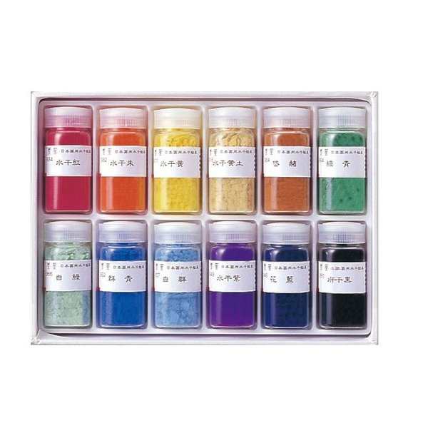 水干絵の具 20ml 12色セット ボトル入 【 日本画 水墨画 絵具 岩絵具 顔彩 】 『お得』 日用品・文房具・手芸用品 