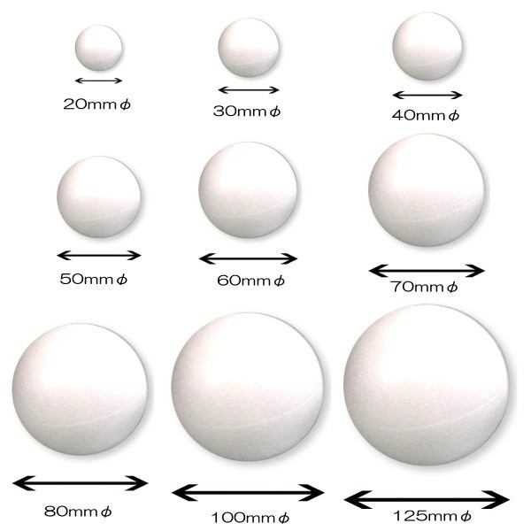 発泡スチロール 球 10個組 30mm 穴あき 【 発泡材 球 玉 芯材 】の通販