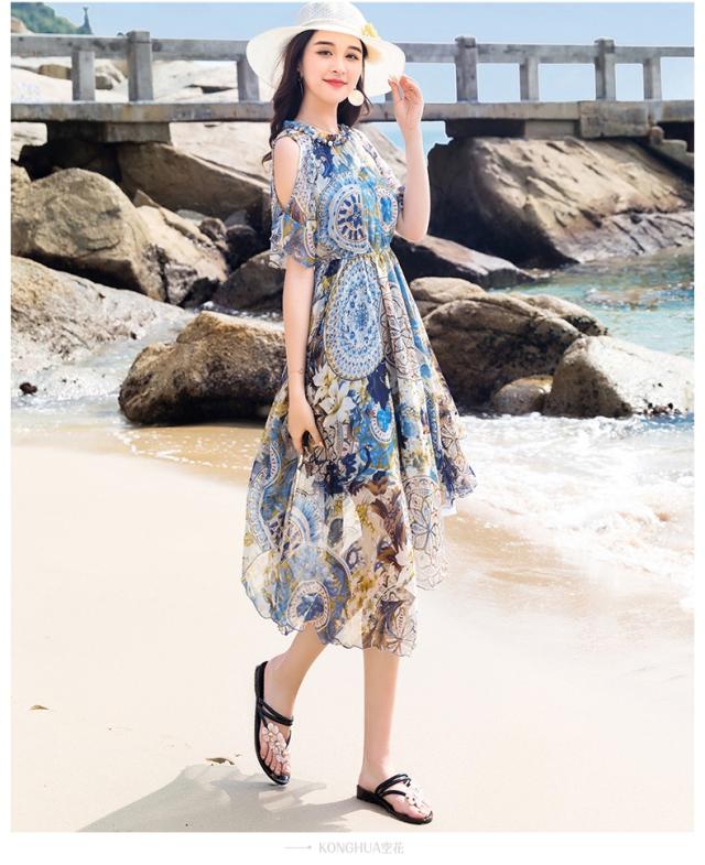 リゾート シフォン ロング丈 ラウンドネック 半袖 ベルスリーブ ボヘミアン 細見え アシメントリー 夏 涼しげ 黒 オレンジ 青 ワンピースの通販はau Pay マーケット Hanano