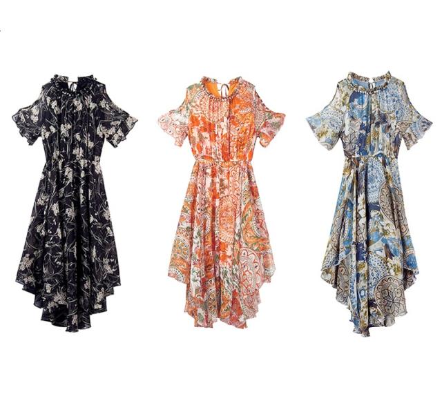 リゾート シフォン ロング丈 ラウンドネック 半袖 ベルスリーブ ボヘミアン 細見え アシメントリー 夏 涼しげ 黒 オレンジ 青 ワンピースの通販はau Pay マーケット Hanano