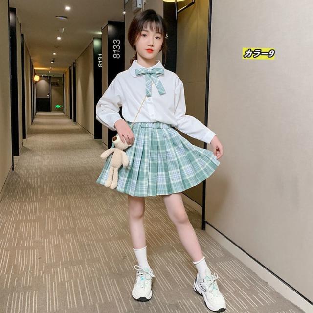 セーラー服上下 白と赤 プリーツスカート（制服セット – CIELOHUK） 夏セーラー服セット 緑３本ライン（本格的）165cm女の子サイズ  セーラー服
