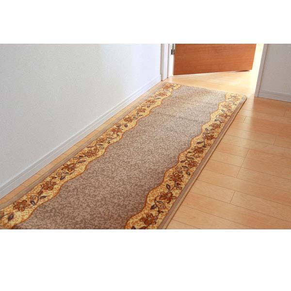 『代引不可』イケヒコ 廊下敷 リーガ 67×700cm ベージュ [ マット 廊下 キッチンマット キッチン 花柄 丈夫 ]『送料無料（一部地域除く）』