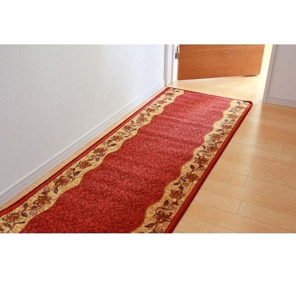 『代引不可』イケヒコ 廊下敷 リーガ 67×700cm レッド [ マット 廊下 キッチンマット キッチン 花柄 丈夫 ]『送料無料（一部地域除く）』