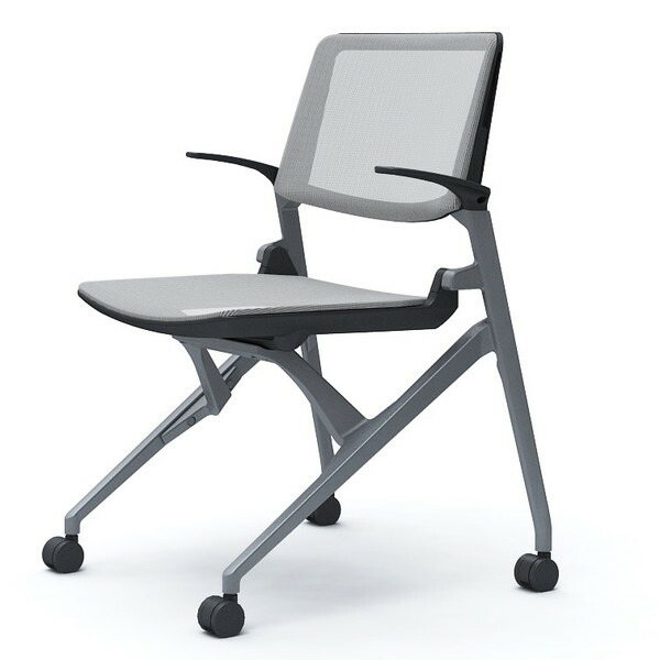 オカムラ ミーティングチェア Marca マルカ 背座メッシュ シルバーフレーム ブラックシェル 肘付 ライトグレー 81M2JG F1E3『送料無料（一部地域除く）』