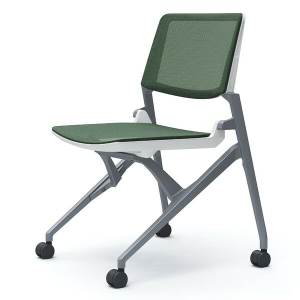 オカムラ ミーティングチェア Marca マルカ 背座メッシュ シルバーフレーム ホワイトシェル 肘なし ダークグリーン 81M2LC F1F5『送料無料（一部地域除く）』