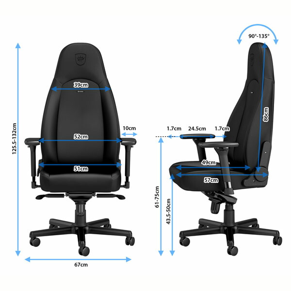 noblechairs ゲーミングチェア ICON Black Edition NBL-ICN-PU-BED-SGL [ テレワーク 在宅 海外 高級 ブラックエディション ]『送料無料（一部地域除く）』_4