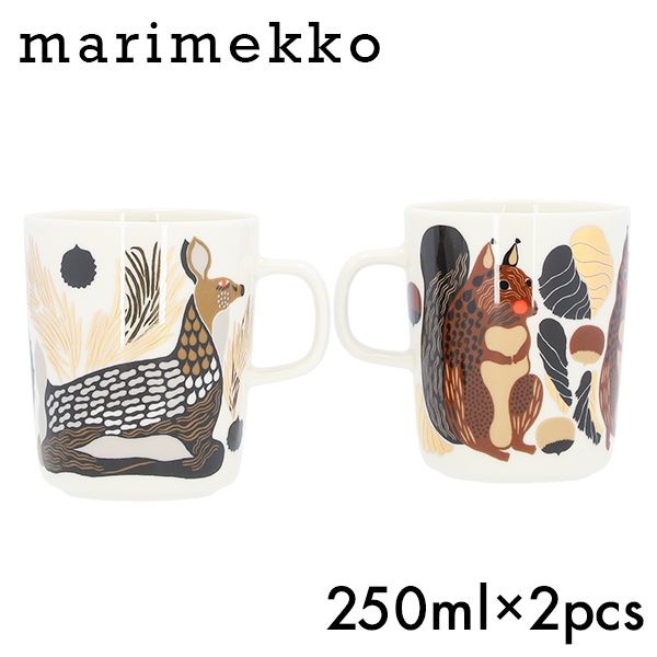 Marimekko マリメッコ Kurre＆Peura クッレ＆ペウラ マグ マグカップ 250ml 2個セット ホワイト×ブラウン×グリーン『送料無料（一部地域除く）』の通販は 5,568円