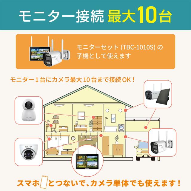 『取寄品』防犯カメラ ワイヤレス 監視カメラ 暗視 警報音 スマホ通知 防犯士が作った 屋内用 ドーム型 AC電源 エルパ TBC-DC300『送料無料（一部地域除く）』