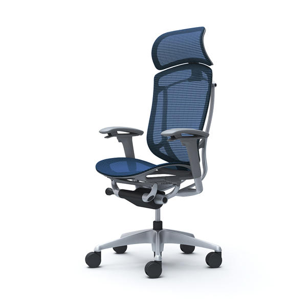 【受注生産品】 オカムラ オフィスチェア コンテッサ セコンダ エクストラハイバック 大型固定ヘッドレスト シルバーフレーム グレーボディ 座メッシュ アジャストアーム ダークブルー CC85GA FPG4『送料無料(一部地域除く)』の通販は 115,115円
