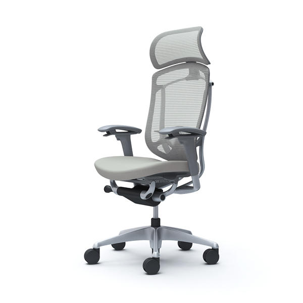 『代引不可』『受注生産品』オカムラ オフィスチェア コンテッサ セコンダ エクストラハイバック 大型固定ヘッドレスト シルバーフレーム グレーボディ 座クッション アジャストアーム ランバーサポート付 ライトグレー CC87GE FPC3『送料無料（一部地域除く）』