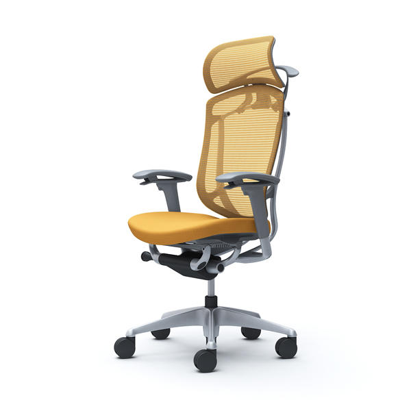 【受注生産品】 オカムラ オフィスチェア コンテッサ セコンダ エクストラハイバック 大型固定ヘッドレスト シルバーフレーム グレーボディ 座クッション アジャストアーム ハンガー付 イエロー CC88GA FPD9『送料無料（一部地域除く）』の通販は
