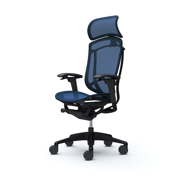 『代引不可』『受注生産品』オカムラ オフィスチェア コンテッサ セコンダ エクストラハイバック 大型固定ヘッドレスト ブラックフレーム ブラックボディ 座メッシュ アジャストアーム ダークブルー CC85MR FPG4『送料無料（一部地域除く）』