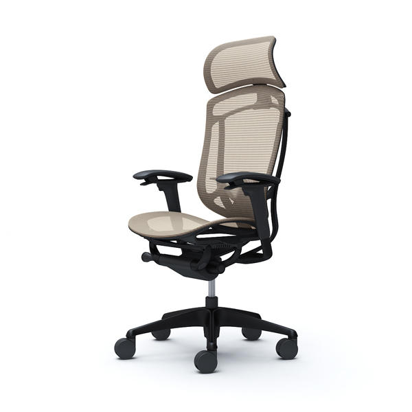 『代引不可』『受注生産品』オカムラ オフィスチェア コンテッサ セコンダ エクストラハイバック 大型固定ヘッドレスト ブラックフレーム ブラックボディ 座メッシュ アジャストアーム ランバーサポート付 ベージュ CC85MS FPG7『送料無料（一部地域除く）』