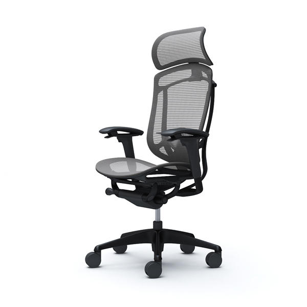 『代引不可』『受注生産品』オカムラ オフィスチェア コンテッサ セコンダ エクストラハイバック 大型固定ヘッドレスト ブラックフレーム ブラックボディ 座メッシュ アジャストアーム ランバーサポート付 ミディアムグレー CC85MS FPH2『送料無料（一部地域除く）』