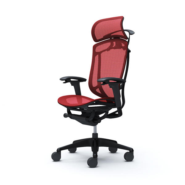 『代引不可』『受注生産品』オカムラ オフィスチェア コンテッサ セコンダ エクストラハイバック 大型固定ヘッドレスト ブラックフレーム ブラックボディ 座メッシュ アジャストアーム ハンガー付 レッド CC86MR FPG9『送料無料（一部地域除く）』