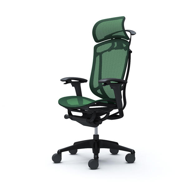 『代引不可』『受注生産品』オカムラ オフィスチェア コンテッサ セコンダ エクストラハイバック 大型固定ヘッドレスト ブラックフレーム ブラックボディ 座メッシュ アジャストアーム ハンガー付 ダークグリーン CC86MR FPH5『送料無料（一部地域除く）』
