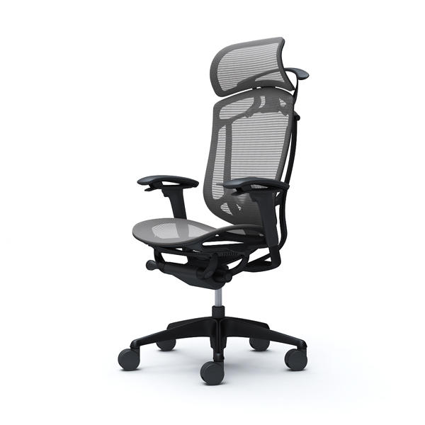 『代引不可』『受注生産品』オカムラ オフィスチェア コンテッサ セコンダ エクストラハイバック 大型固定ヘッドレスト ブラックフレーム ブラックボディ 座メッシュ アジャストアーム ランバーサポート付 ハンガー付 ミディアムグレー『送料無料（一部地域除く）』