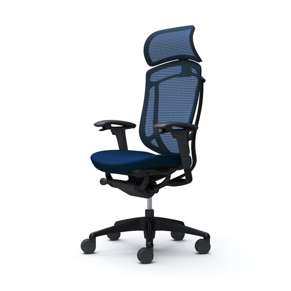 『代引不可』『受注生産品』オカムラ オフィスチェア コンテッサ セコンダ エクストラハイバック 大型固定ヘッドレスト ブラックフレーム ブラックボディ 座クッション アジャストアーム ダークブルー CC87MR FPC4『送料無料（一部地域除く）』