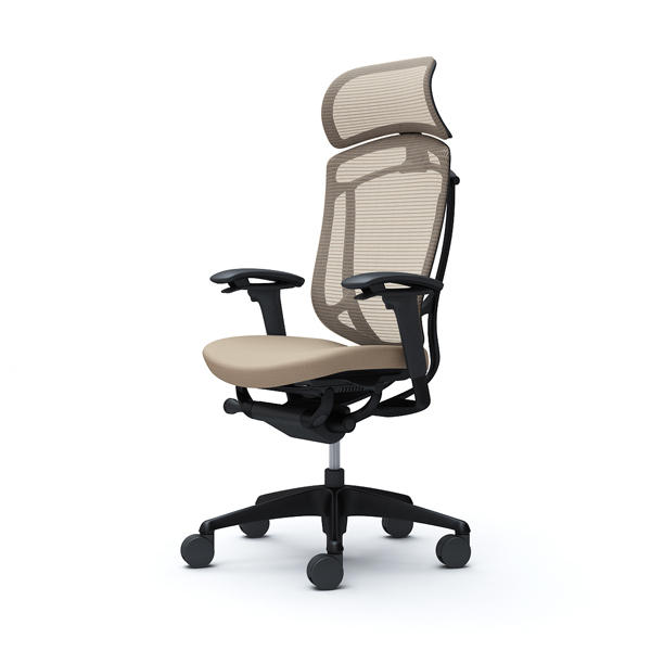 『代引不可』『受注生産品』オカムラ オフィスチェア コンテッサ セコンダ エクストラハイバック 大型固定ヘッドレスト ブラックフレーム ブラックボディ 座クッション アジャストアーム ベージュ CC87MR FPC7『送料無料（一部地域除く）』