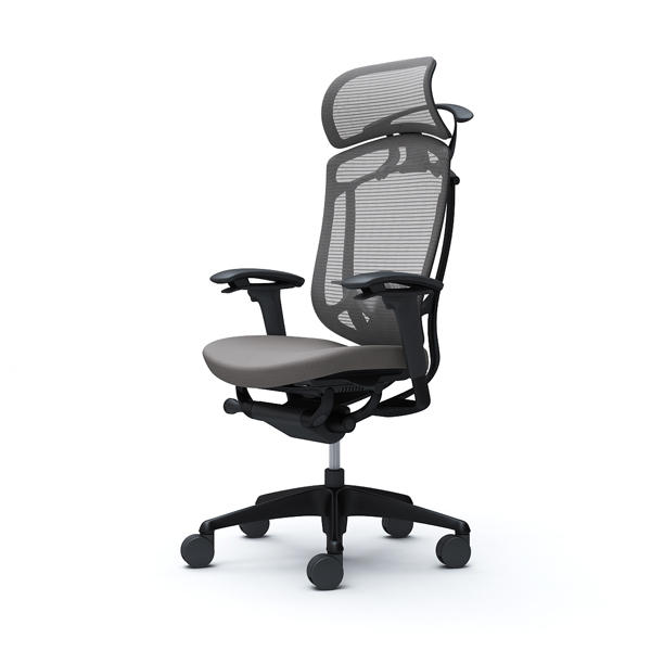 『代引不可』『受注生産品』オカムラ オフィスチェア コンテッサ セコンダ エクストラハイバック 大型固定ヘッドレスト ブラックフレーム ブラックボディ 座クッション アジャストアーム ランバーサポート付 ハンガー付 ミディアムグレー『送料無料（一部地域除く）』