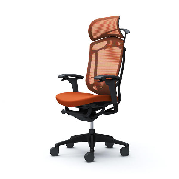 『代引不可』『受注生産品』オカムラ オフィスチェア コンテッサ セコンダ エクストラハイバック 大型固定ヘッドレスト ブラックフレーム ブラックボディ 座クッション アジャストアーム ランバーサポート付 ハンガー付 オレンジレッド『送料無料（一部地域除く）』