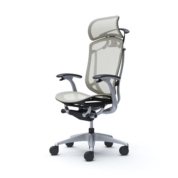 【受注生産品】 オカムラ オフィスチェア コンテッサ セコンダ エクストラハイバック 大型固定ヘッドレスト シルバーフレーム ブラックボディ 座メッシュ デザインアーム ハンガー付 ホワイト CC46GR FPG2『送料無料（一部地域除く）』の通販は