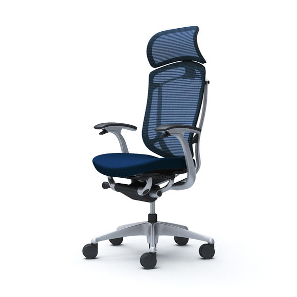 【受注生産品】 オカムラ オフィスチェア コンテッサ セコンダ エクストラハイバック 大型固定ヘッドレスト シルバーフレーム ブラックボディ 座クッション デザインアーム ダークブルー CC47GR FPC4『送料無料（一部地域除く）』の通販は 107,415円