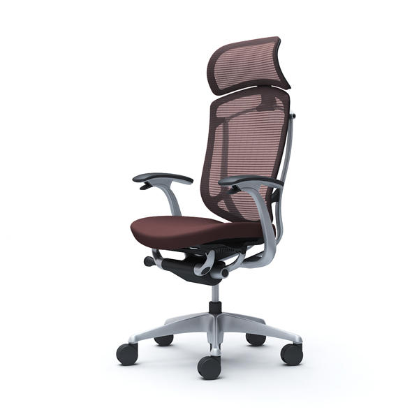 『代引不可』『受注生産品』オカムラ オフィスチェア コンテッサ セコンダ エクストラハイバック 大型固定ヘッドレスト シルバーフレーム ブラックボディ 座クッション デザインアーム ダークブラウン CC47GR FPC8『送料無料（一部地域除く）』