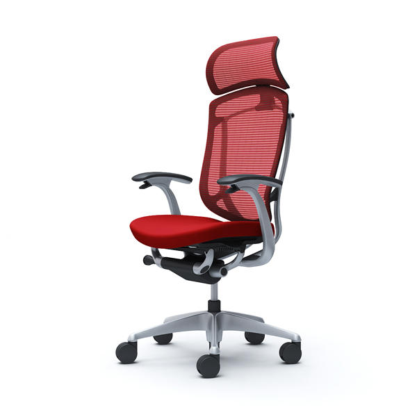 『代引不可』『受注生産品』オカムラ オフィスチェア コンテッサ セコンダ エクストラハイバック 大型固定ヘッドレスト シルバーフレーム ブラックボディ 座クッション デザインアーム レッド CC47GR FPC9『送料無料（一部地域除く）』