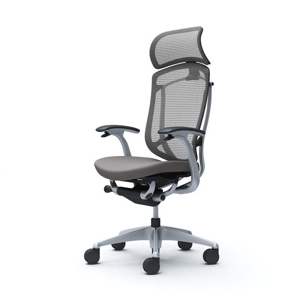 『代引不可』『受注生産品』オカムラ オフィスチェア コンテッサ セコンダ エクストラハイバック 大型固定ヘッドレスト シルバーフレーム ブラックボディ 座クッション デザインアーム ミディアムグレー CC47GR FPD2『送料無料（一部地域除く）』