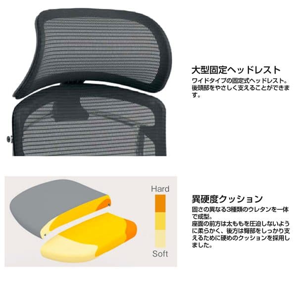 『代引不可』『受注生産品』オカムラ オフィスチェア コンテッサ セコンダ エクストラハイバック 大型固定ヘッドレスト シルバーフレーム ブラックボディ 座クッション デザインアーム ミディアムグレー CC47GR FPD2『送料無料（一部地域除く）』_3