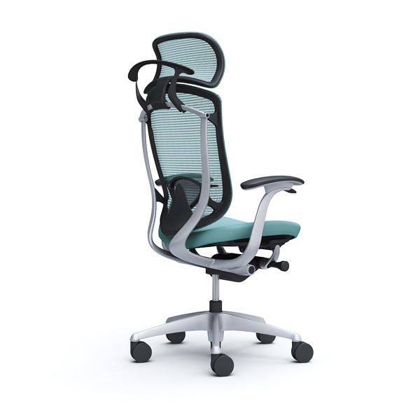 『代引不可』『受注生産品』オカムラ オフィスチェア コンテッサ セコンダ エクストラハイバック 大型固定ヘッドレスト シルバーフレーム ブラックボディ 座クッション デザインアーム ランバーサポート付 ハンガー付 セージ CC48GS FPC6『送料無料（一部地域除く）』_1