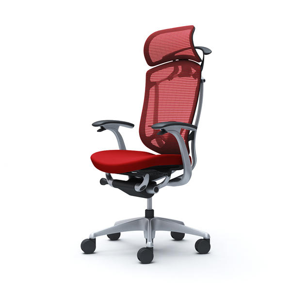 『代引不可』『受注生産品』オカムラ オフィスチェア コンテッサ セコンダ エクストラハイバック 大型固定ヘッドレスト シルバーフレーム ブラックボディ 座クッション デザインアーム ランバーサポート付 ハンガー付 レッド CC48GS FPC9『送料無料（一部地域除く）』
