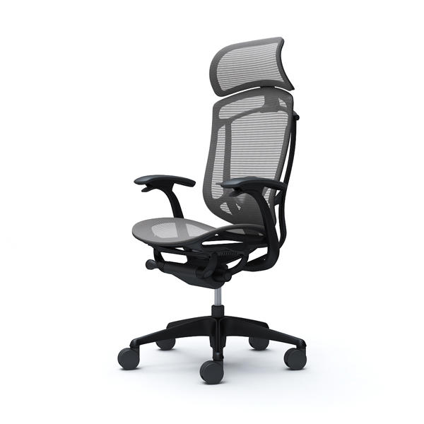 『代引不可』『受注生産品』オカムラ オフィスチェア コンテッサ セコンダ エクストラハイバック 大型固定ヘッドレスト ブラックフレーム ブラックボディ 座メッシュ デザインアーム ランバーサポート付 ミディアムグレー CC45MS FPH2『送料無料（一部地域除く）』
