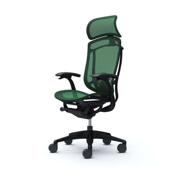 『代引不可』『受注生産品』オカムラ オフィスチェア コンテッサ セコンダ エクストラハイバック 大型固定ヘッドレスト ブラックフレーム ブラックボディ 座メッシュ デザインアーム ランバーサポート付 ダークグリーン CC45MS FPH5『送料無料（一部地域除く）』